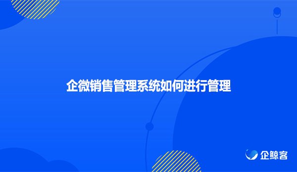 企微销售管理系统如何进行管理